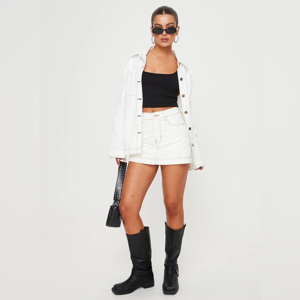 Princess Polly Cream Denim Mini Skort - Picture 3 of 11